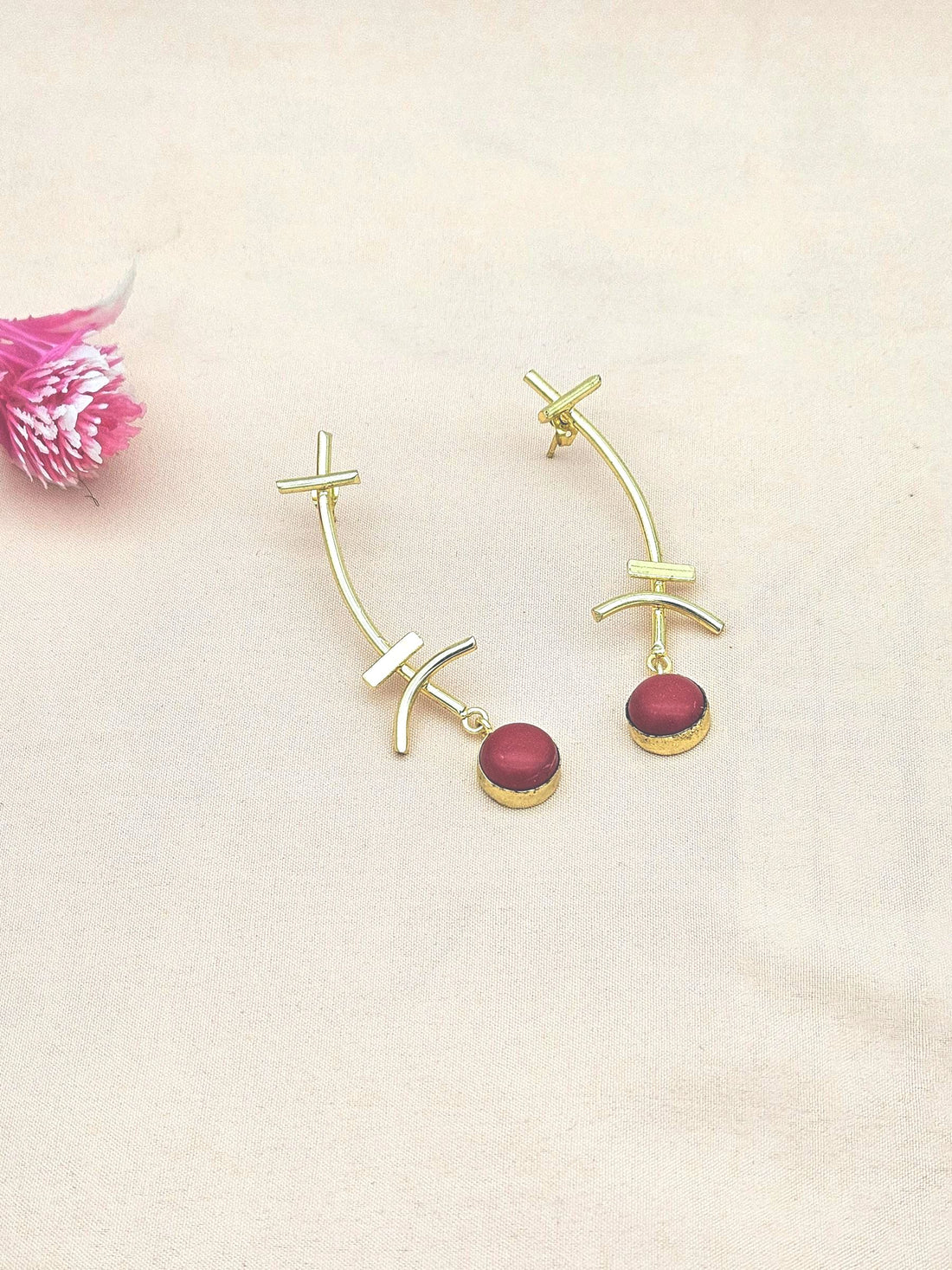 Stunning Gold plated Coral Stone Charming Designer light Weight Statement Earrings