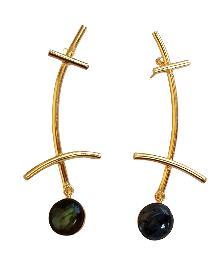 Stunning Gold plated Labradorite Stone Charming Designer light Weight Statement Earrings