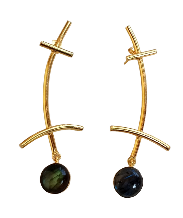 Stunning Gold plated Labradorite Stone Charming Designer light Weight Statement Earrings