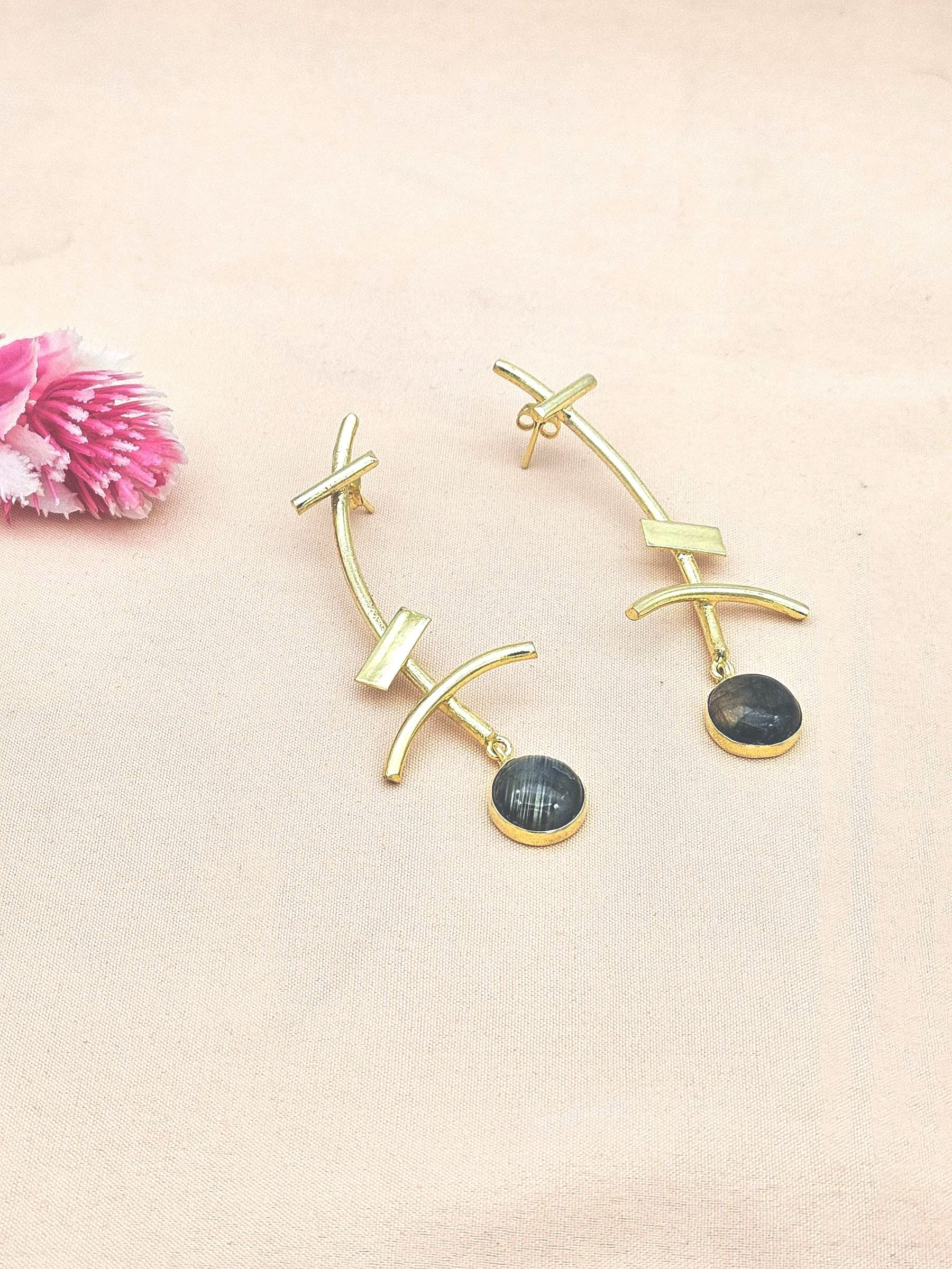 Stunning Gold plated Labradorite Stone Charming Designer light Weight Statement Earrings