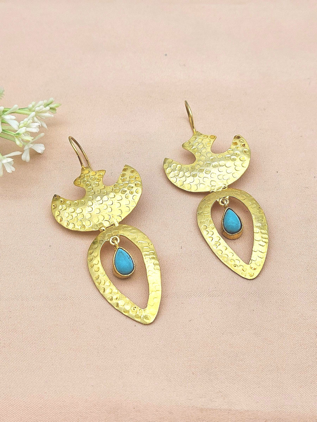 Artistic Gold plated Turquoise Stone Designer light Weight Statement Earrings