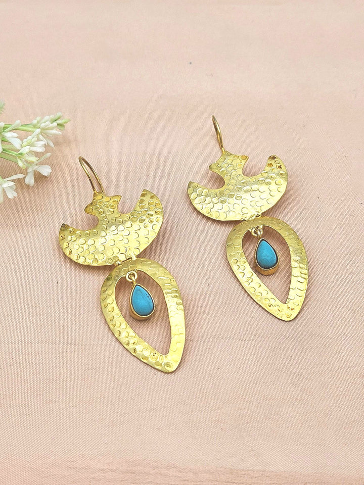 Artistic Gold plated Turquoise Stone Designer light Weight Statement Earrings