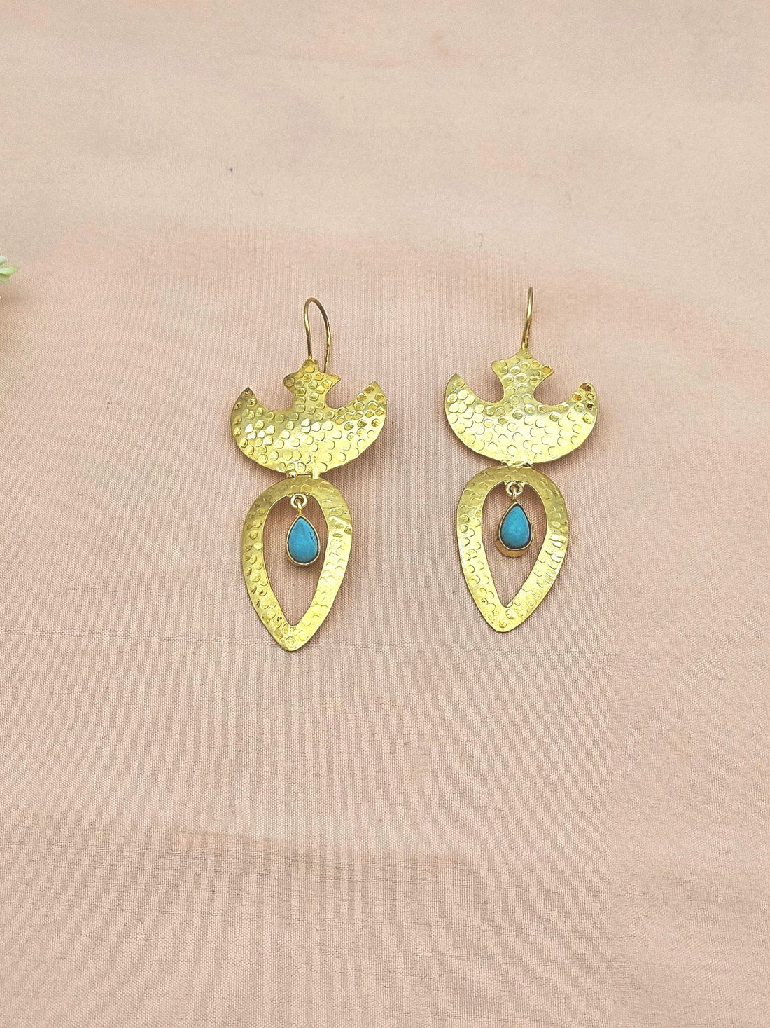 Artistic Gold plated Turquoise Stone Designer light Weight Statement Earrings
