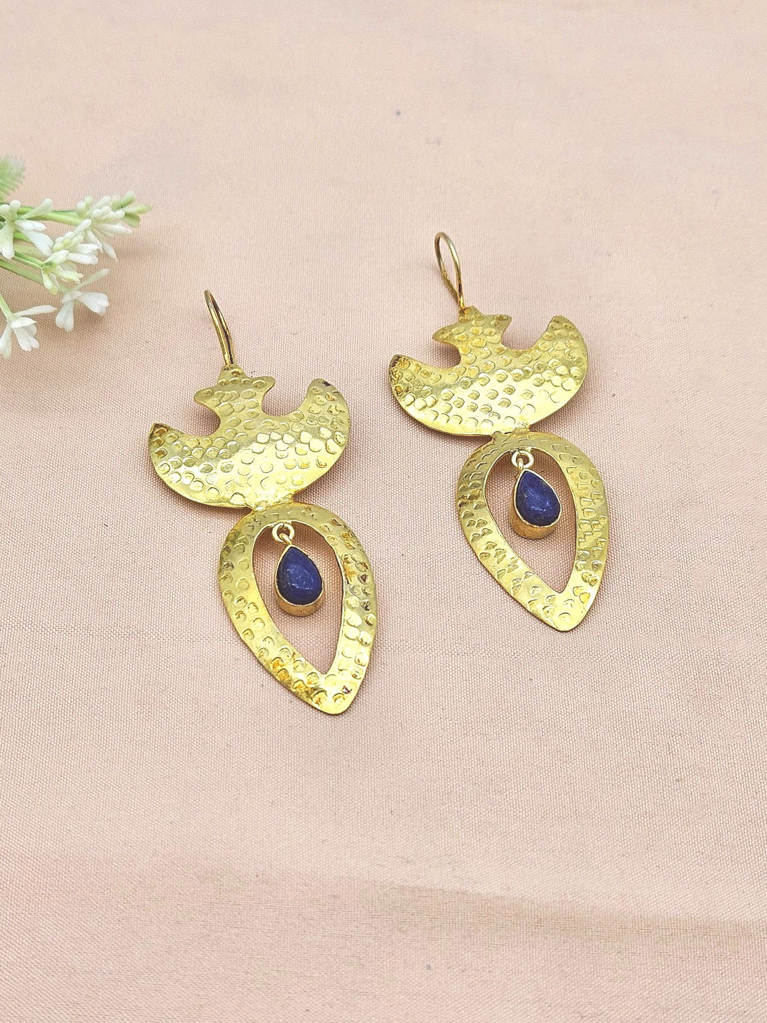 Artistic Gold plated Lapis Stone Designer light Weight Statement Earrings