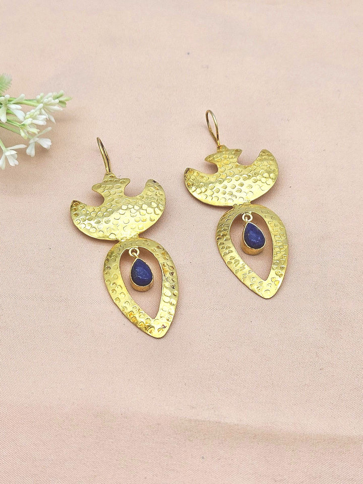 Artistic Gold plated Lapis Stone Designer light Weight Statement Earrings