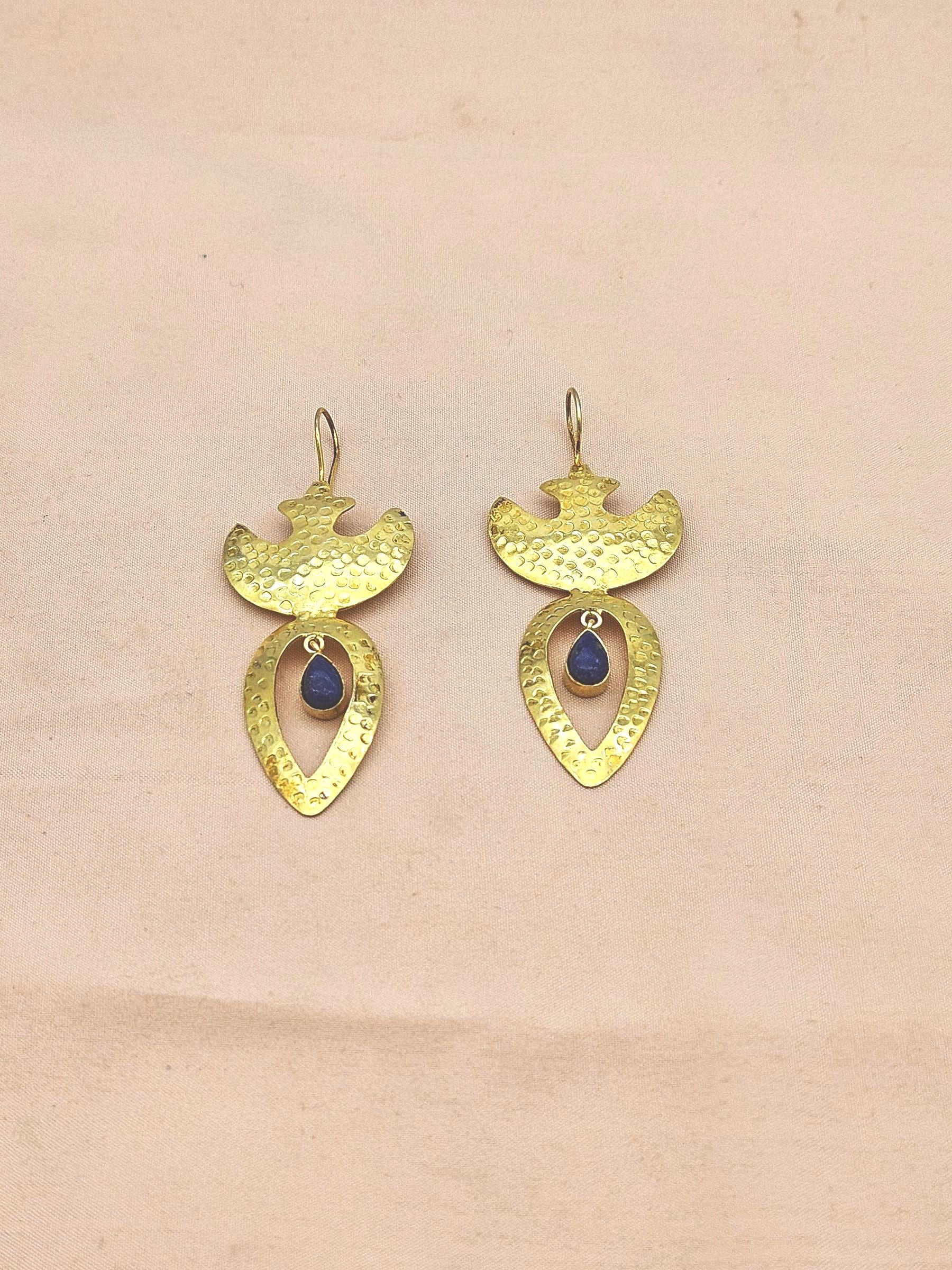 Artistic Gold plated Lapis Stone Designer light Weight Statement Earrings