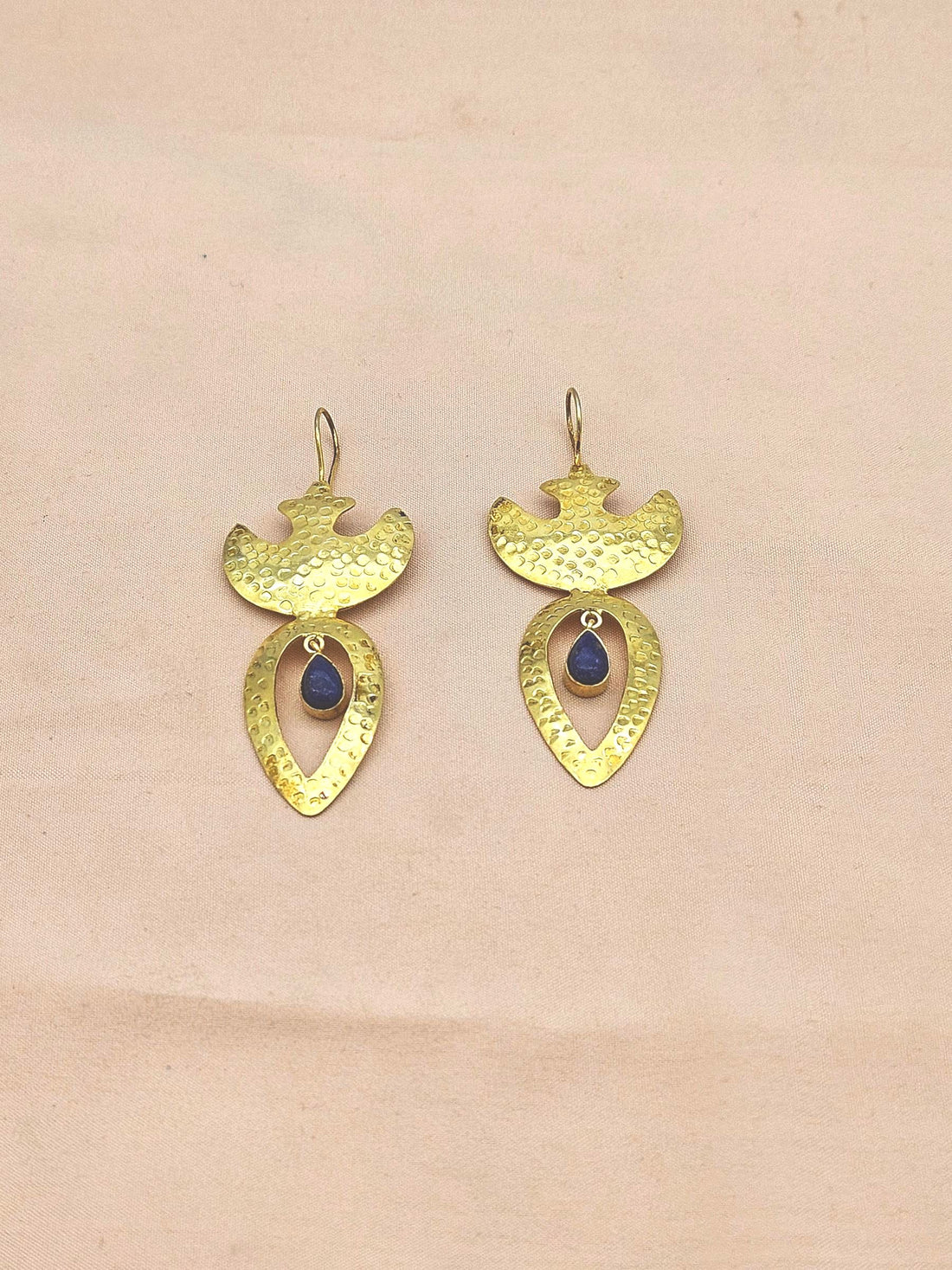 Artistic Gold plated Lapis Stone Designer light Weight Statement Earrings