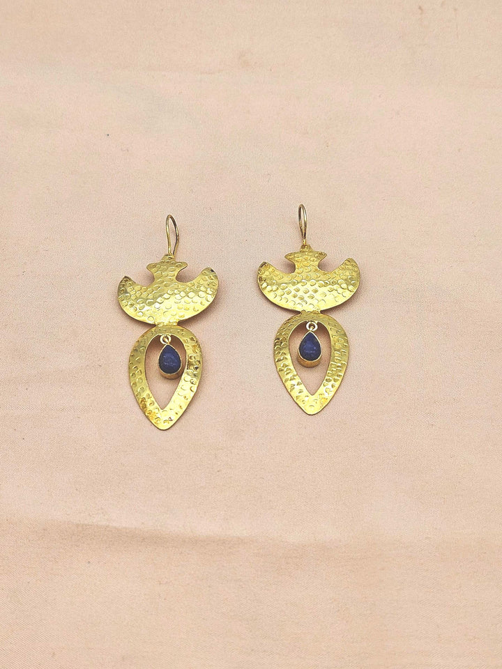 Artistic Gold plated Lapis Stone Designer light Weight Statement Earrings