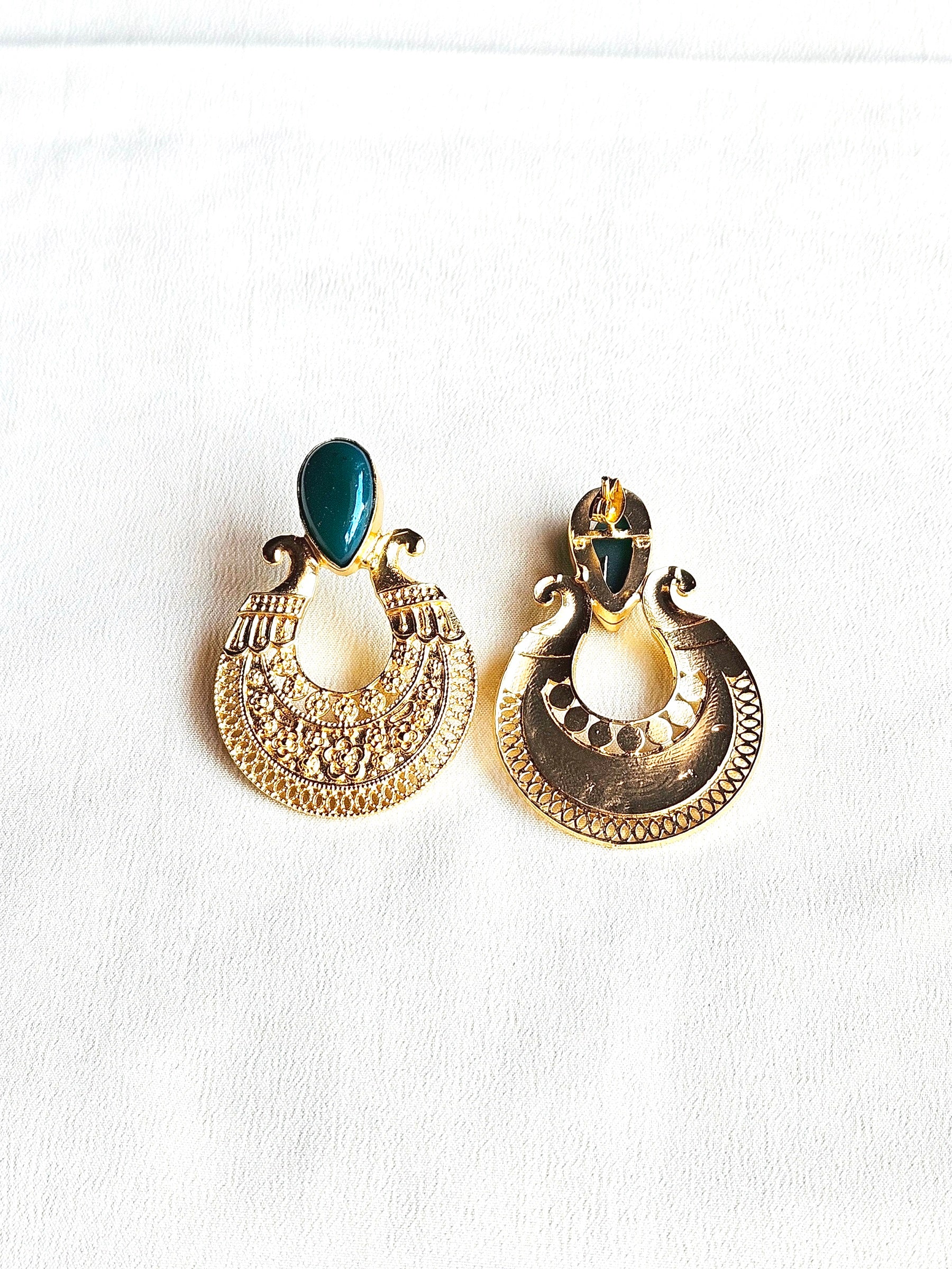 Awesome Gold plated Semi Precious Stone attractive designer Costume Statement Earrings