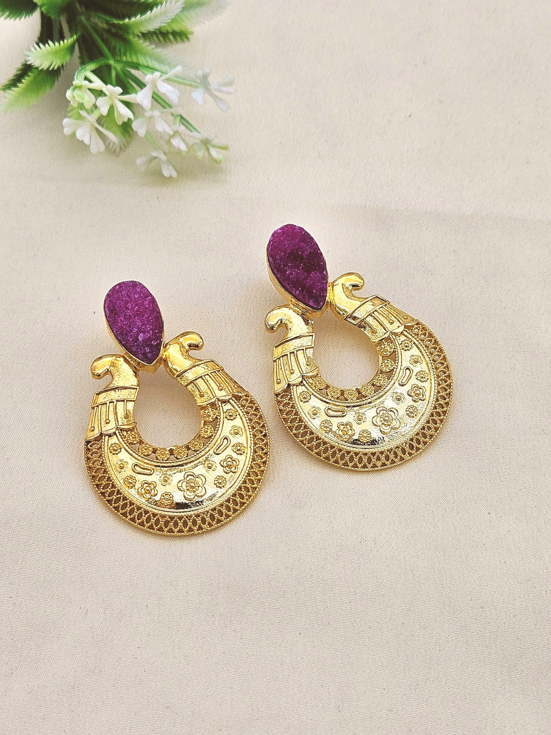 Awesome Gold plated Semi Precious Stone attractive designer Costume Statement Earrings