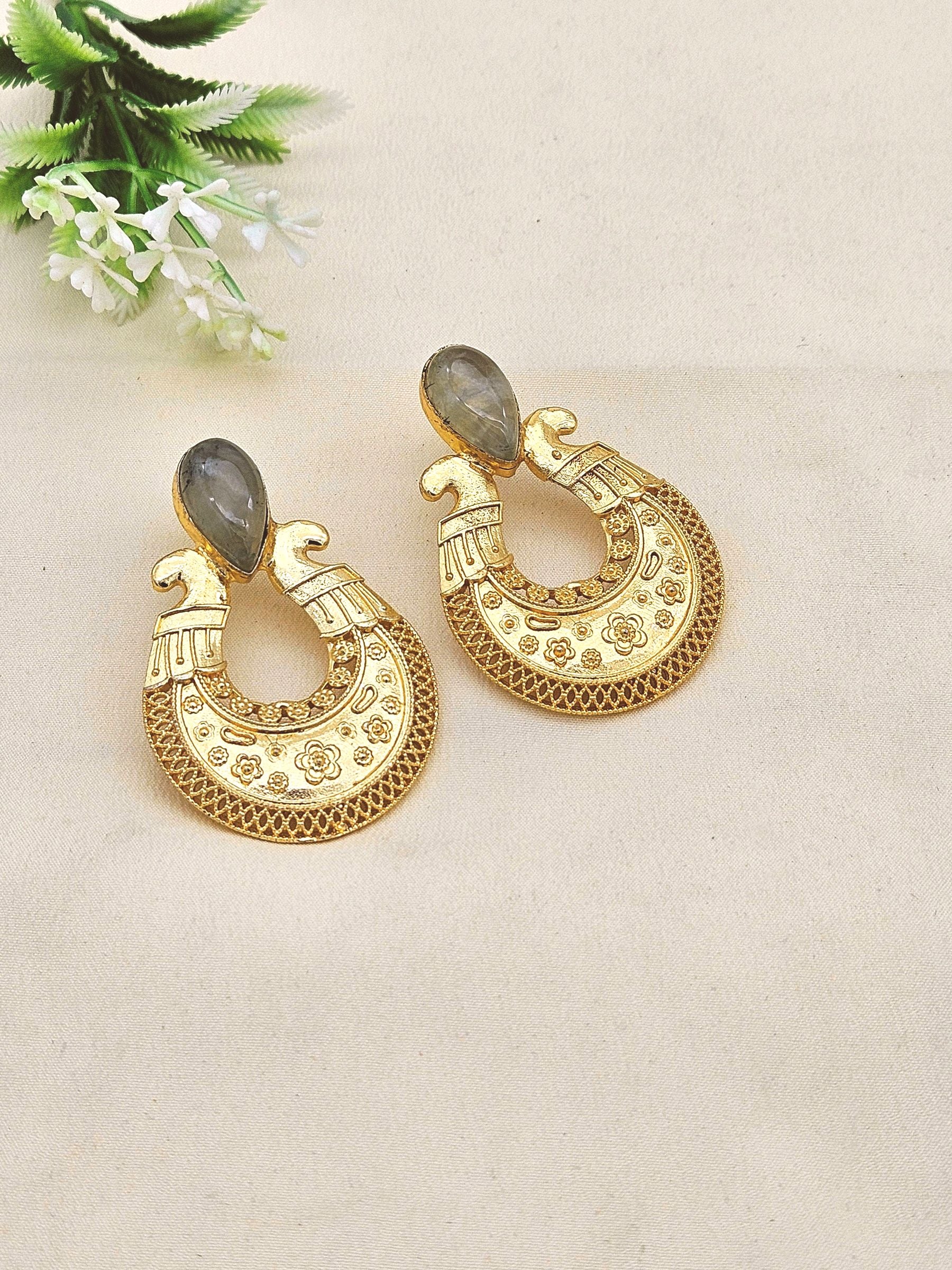 Awesome Gold plated Semi Precious Stone attractive designer Costume Statement Earrings