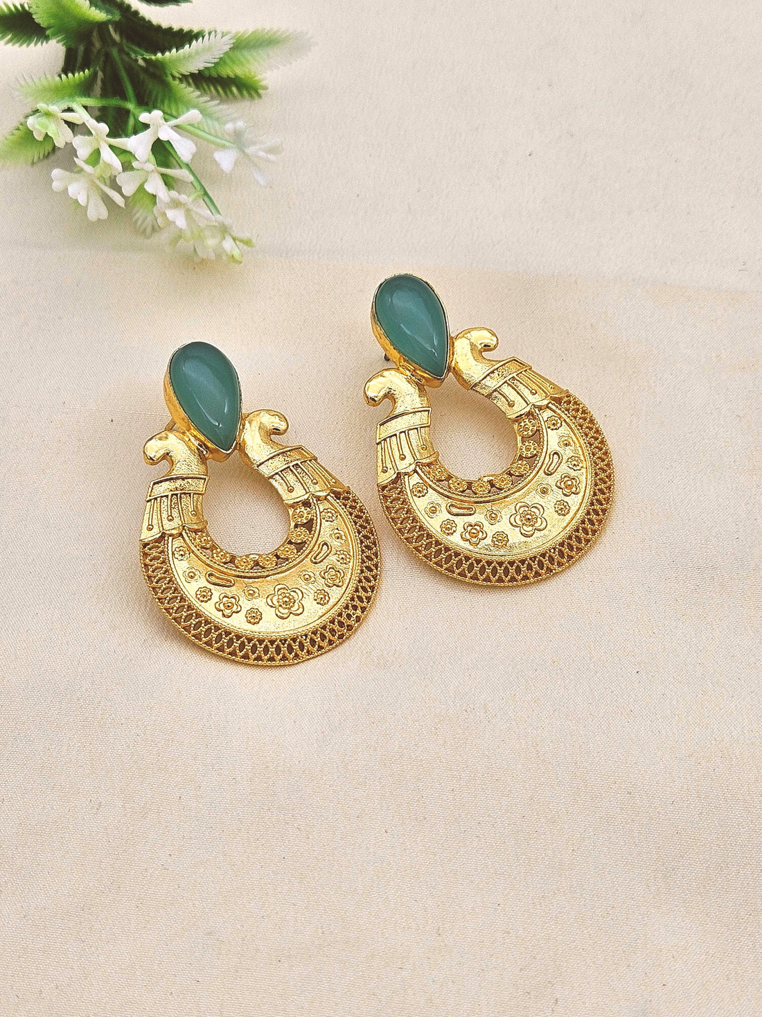 Awesome Gold plated Semi Precious Stone attractive designer Costume Statement Earrings