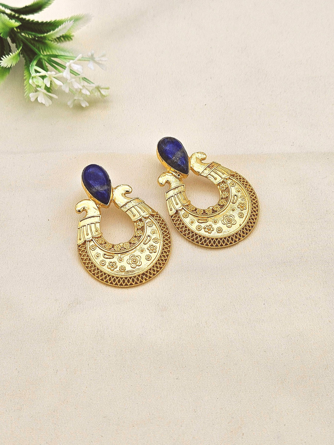 Awesome Gold plated Semi Precious Stone attractive designer Costume Statement Earrings