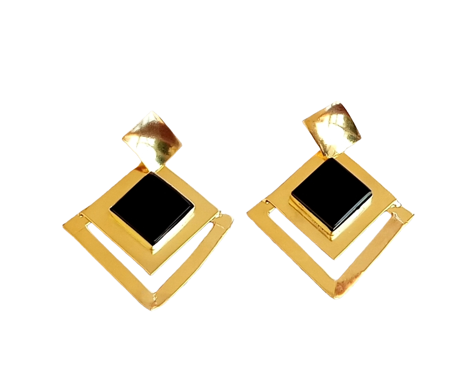 Amazing Gold plated Black Onyx Stone light Weight charming Designer Statement Earrings