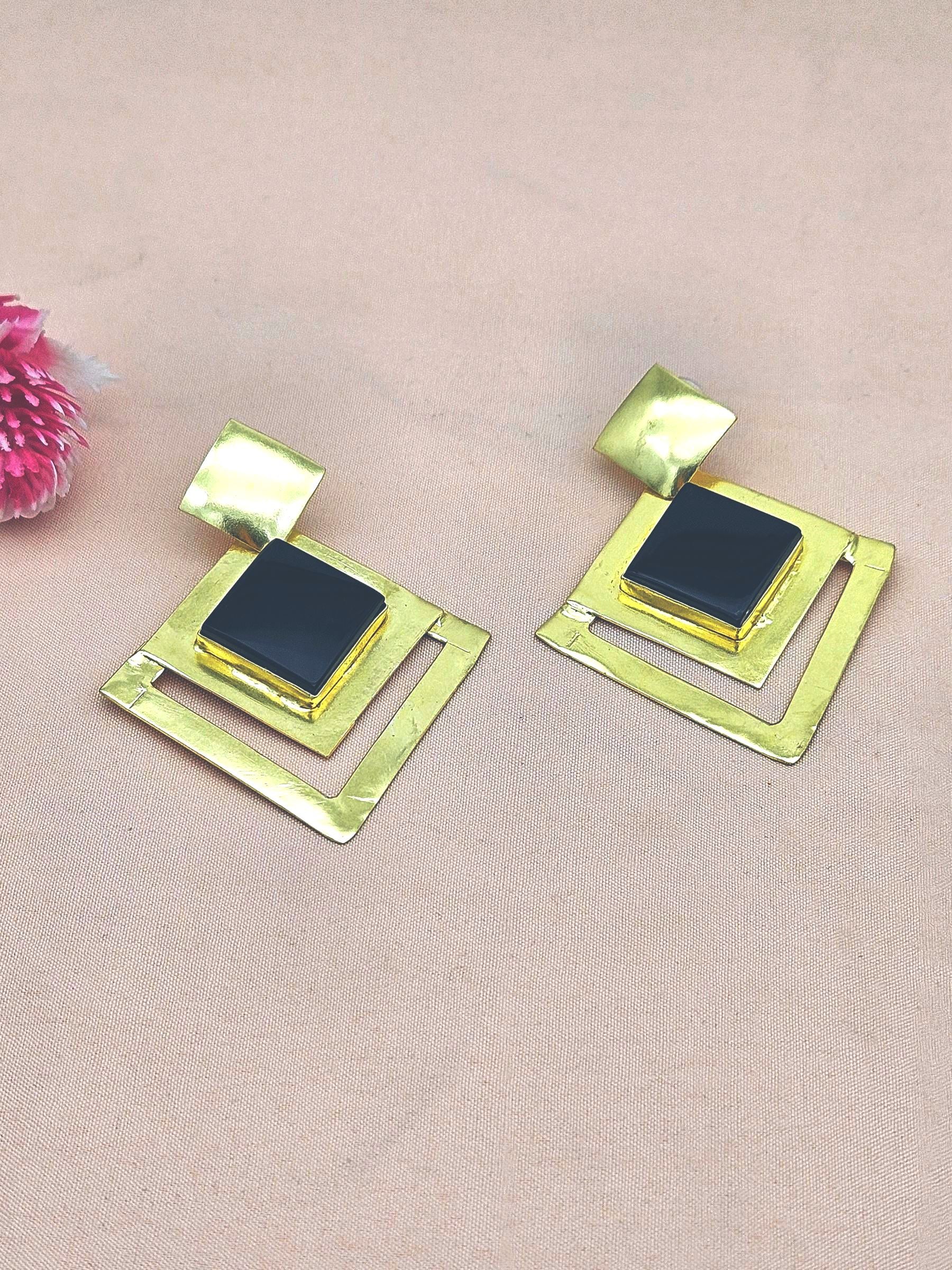 Amazing Gold plated Black Onyx Stone light Weight charming Designer Statement Earrings