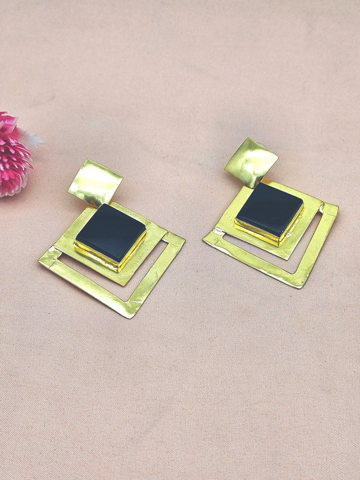 Amazing Gold plated Black Onyx Stone light Weight charming Designer Statement Earrings