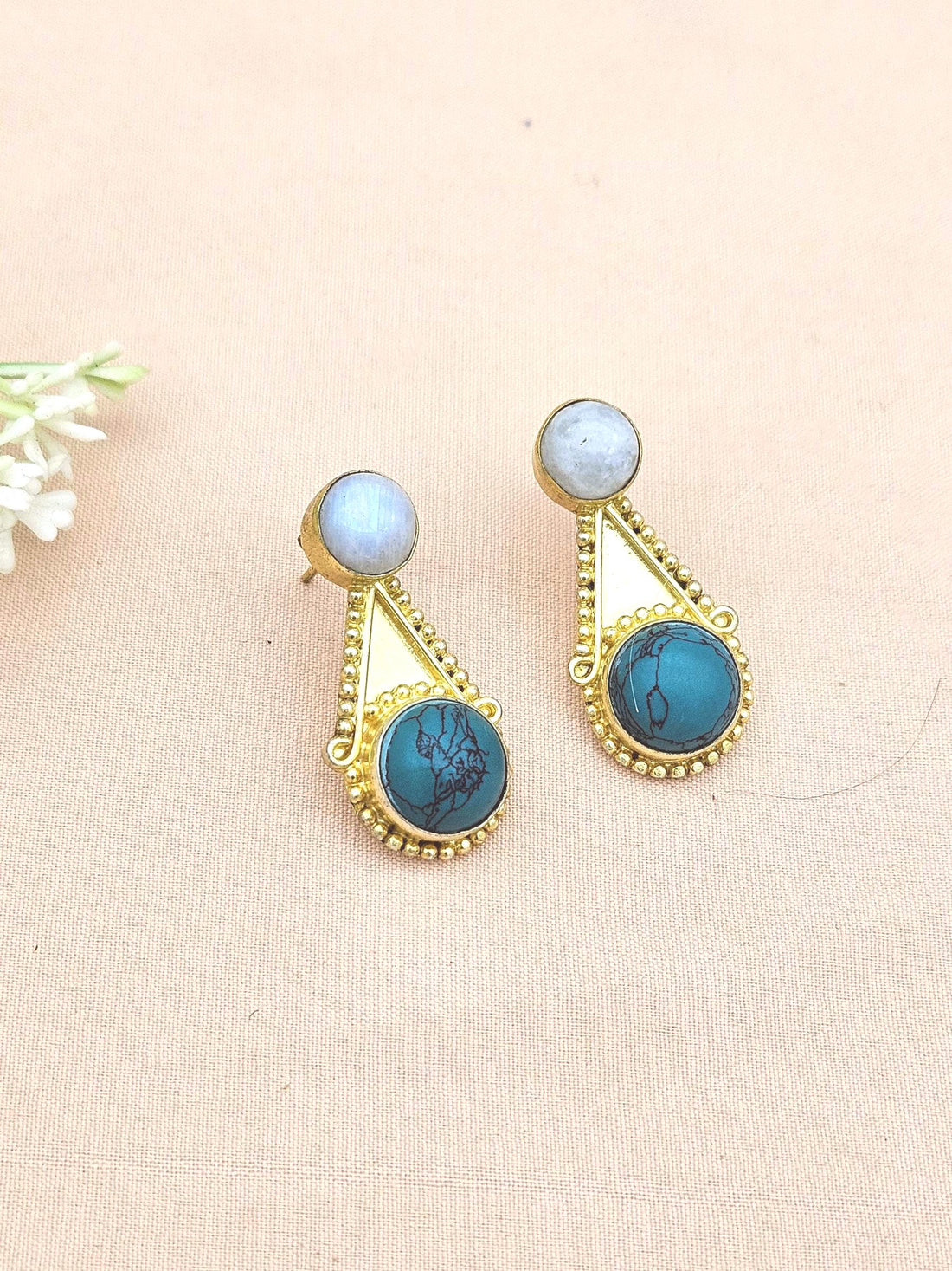 Awesome Gold plated Rainbow-Turquoise Stone Designer light Weight Statement Earrings