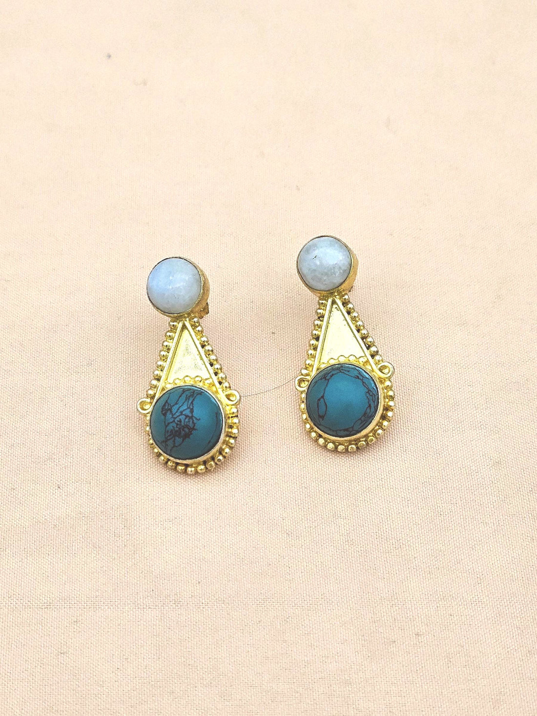 Awesome Gold plated Rainbow-Turquoise Stone Designer light Weight Statement Earrings