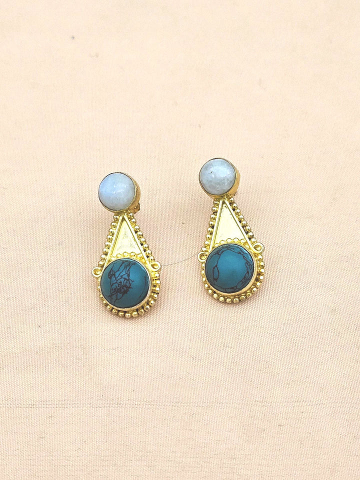 Awesome Gold plated Rainbow-Turquoise Stone Designer light Weight Statement Earrings