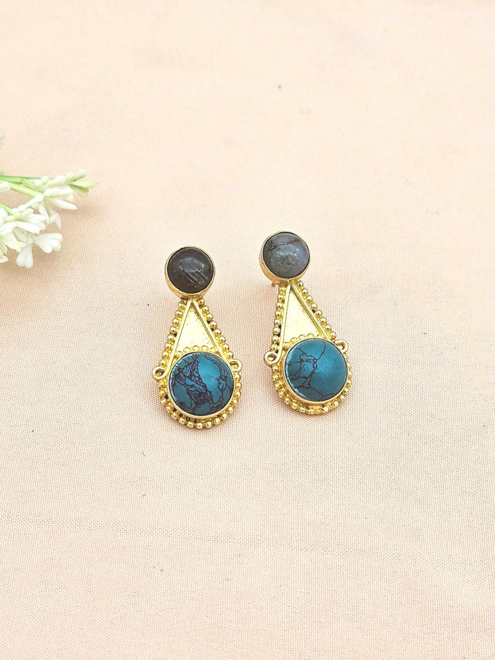 Awesome Gold plated Labradorite - Turquoise Stone Designer light Weight Statement Earrings
