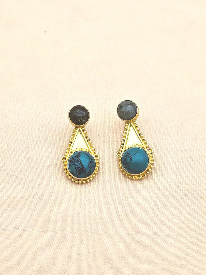 Awesome Gold plated Labradorite - Turquoise Stone Designer light Weight Statement Earrings