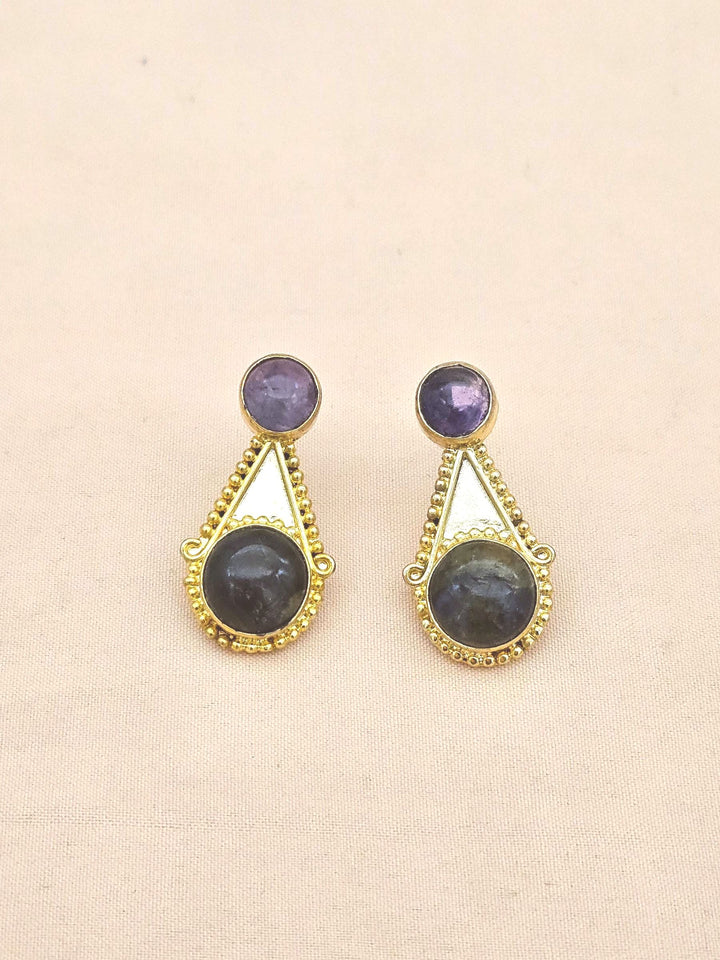 Awesome Gold plated Amethyst - Labradorite Stone Designer light Weight Statement Earrings
