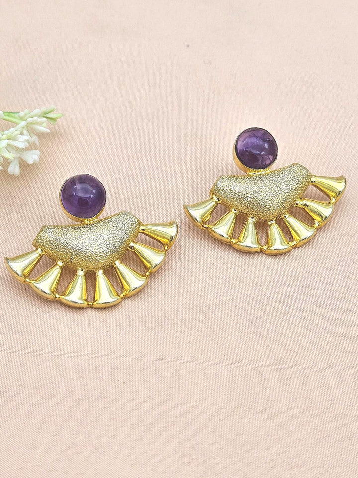 Handcrafted Gold plated Amethyst Stone Designer light Weight Statement Earrings