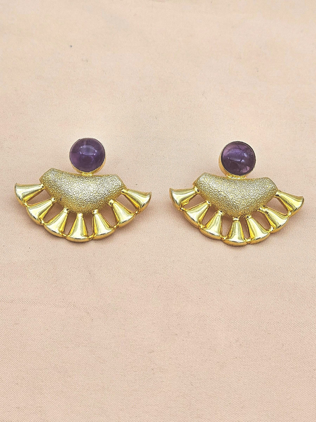 Handcrafted Gold plated Amethyst Stone Designer light Weight Statement Earrings