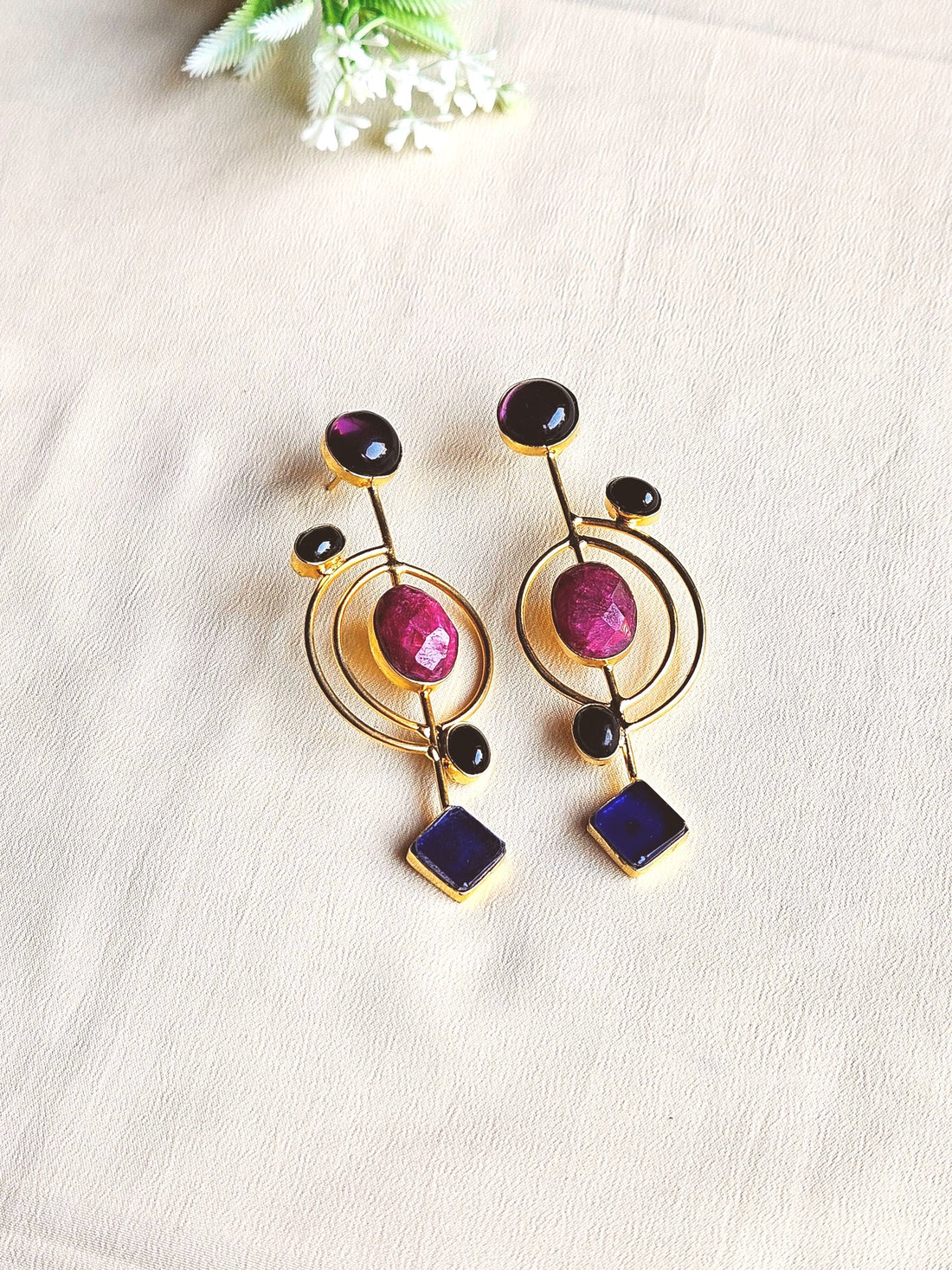 Stunning Gold plated Semi Precious Stone attractive designer Costume Statement Earrings