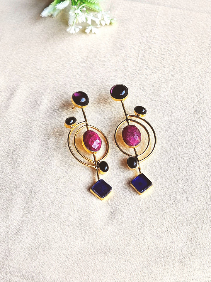 Stunning Gold plated Semi Precious Stone attractive designer Costume Statement Earrings