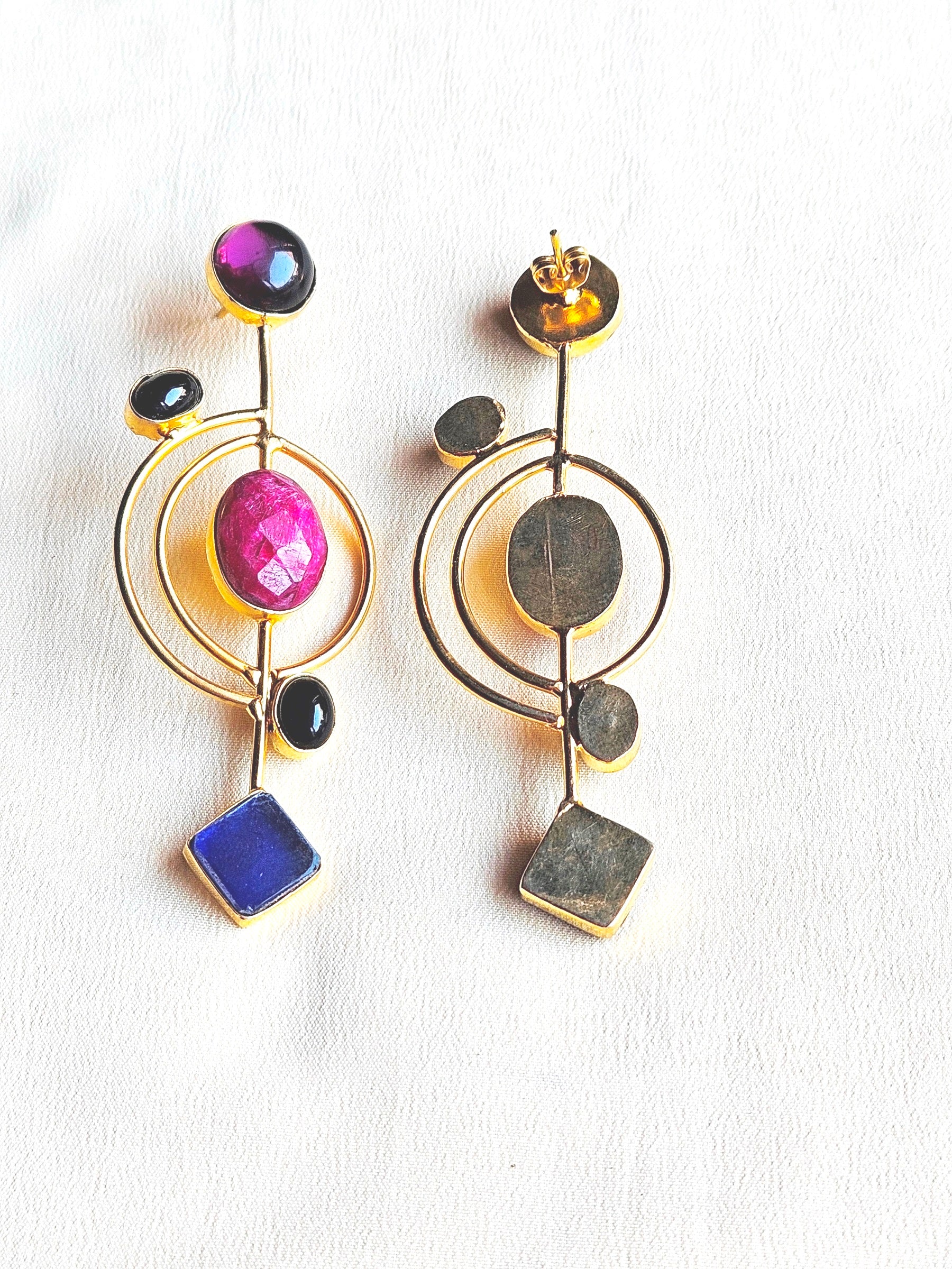 Stunning Gold plated Semi Precious Stone attractive designer Costume Statement Earrings