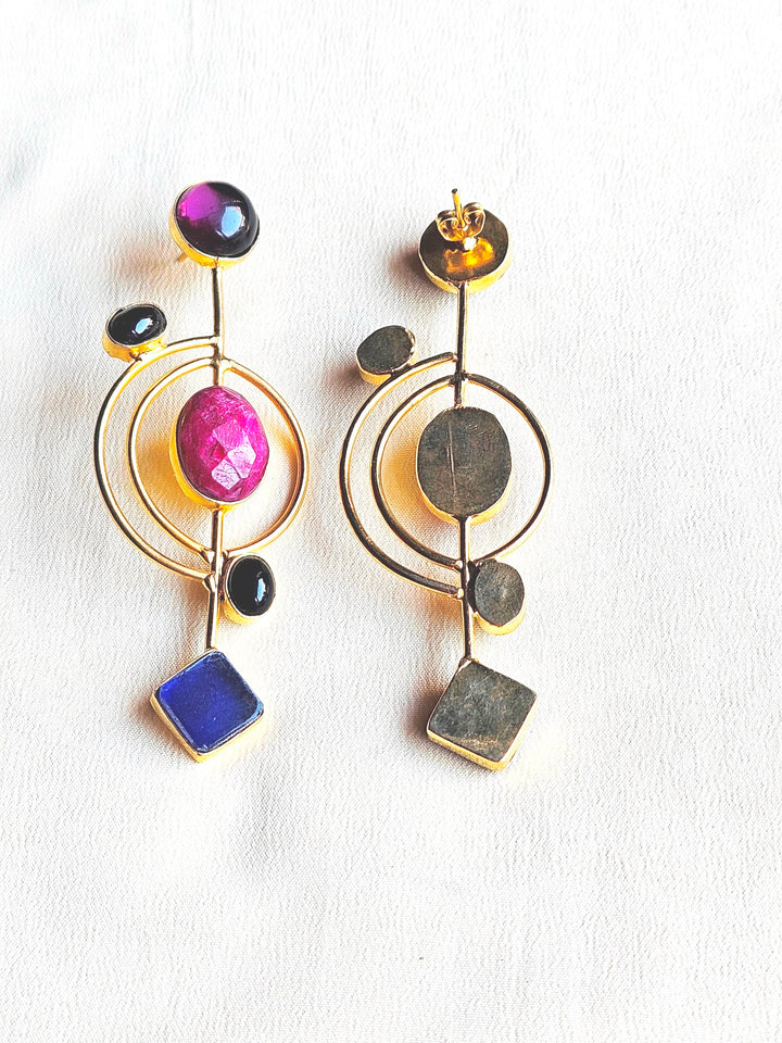 Stunning Gold plated Semi Precious Stone attractive designer Costume Statement Earrings