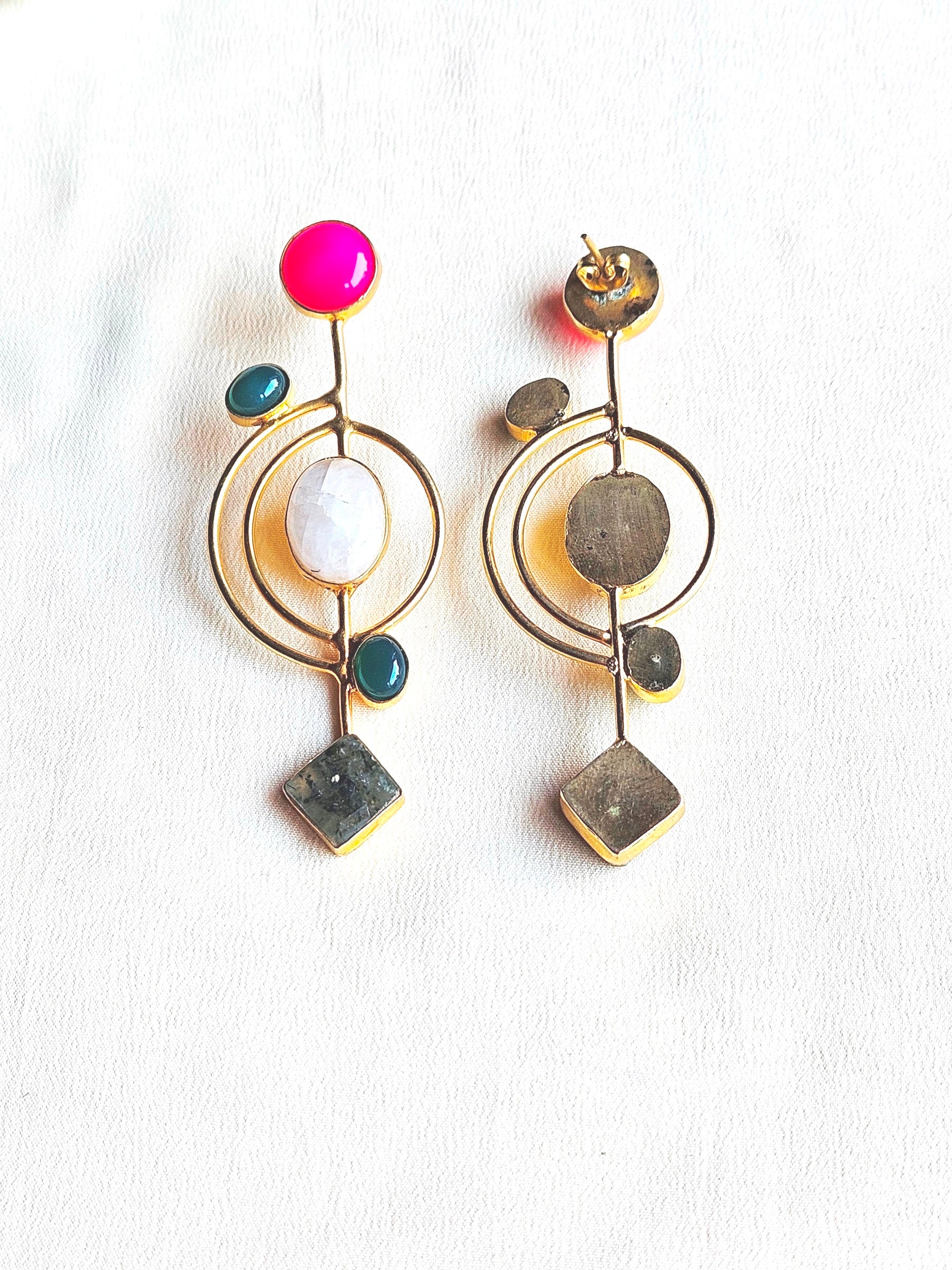 Stunning Gold plated Semi Precious Stone attractive designer Costume Statement Earrings