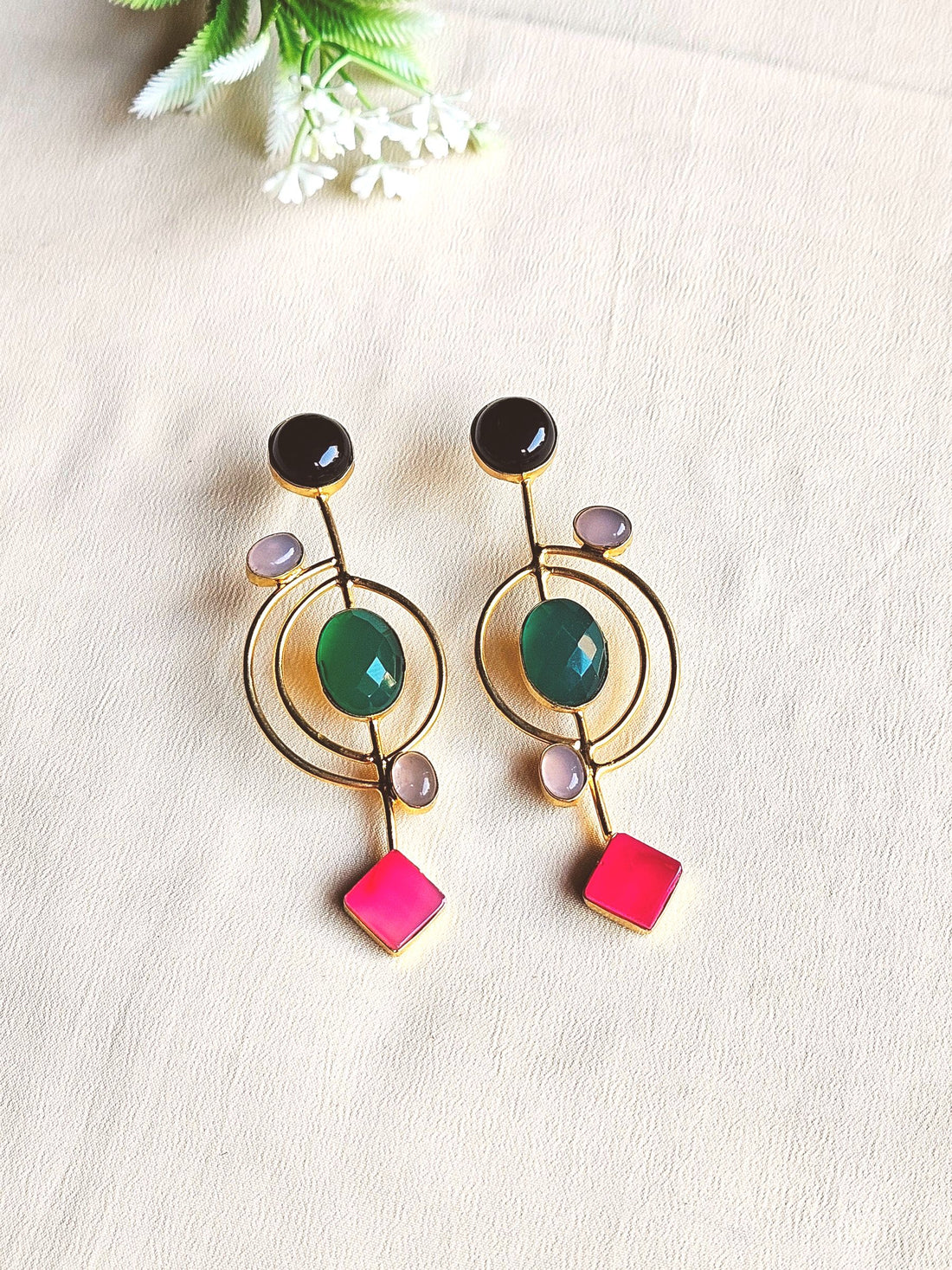 Stunning Gold plated Semi Precious Stone attractive designer Costume Statement Earrings