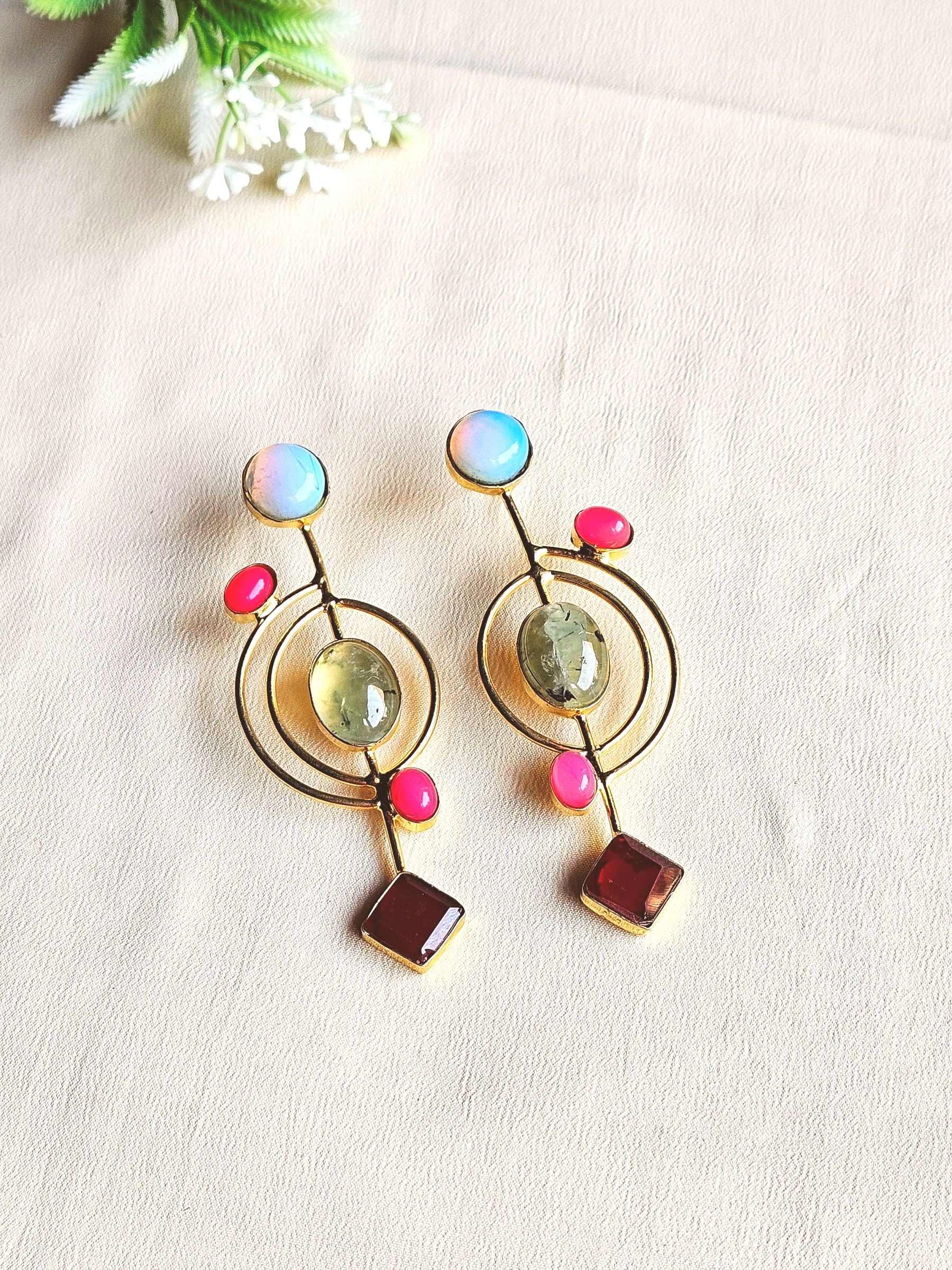 Stunning Gold plated Semi Precious Stone attractive designer Costume Statement Earrings