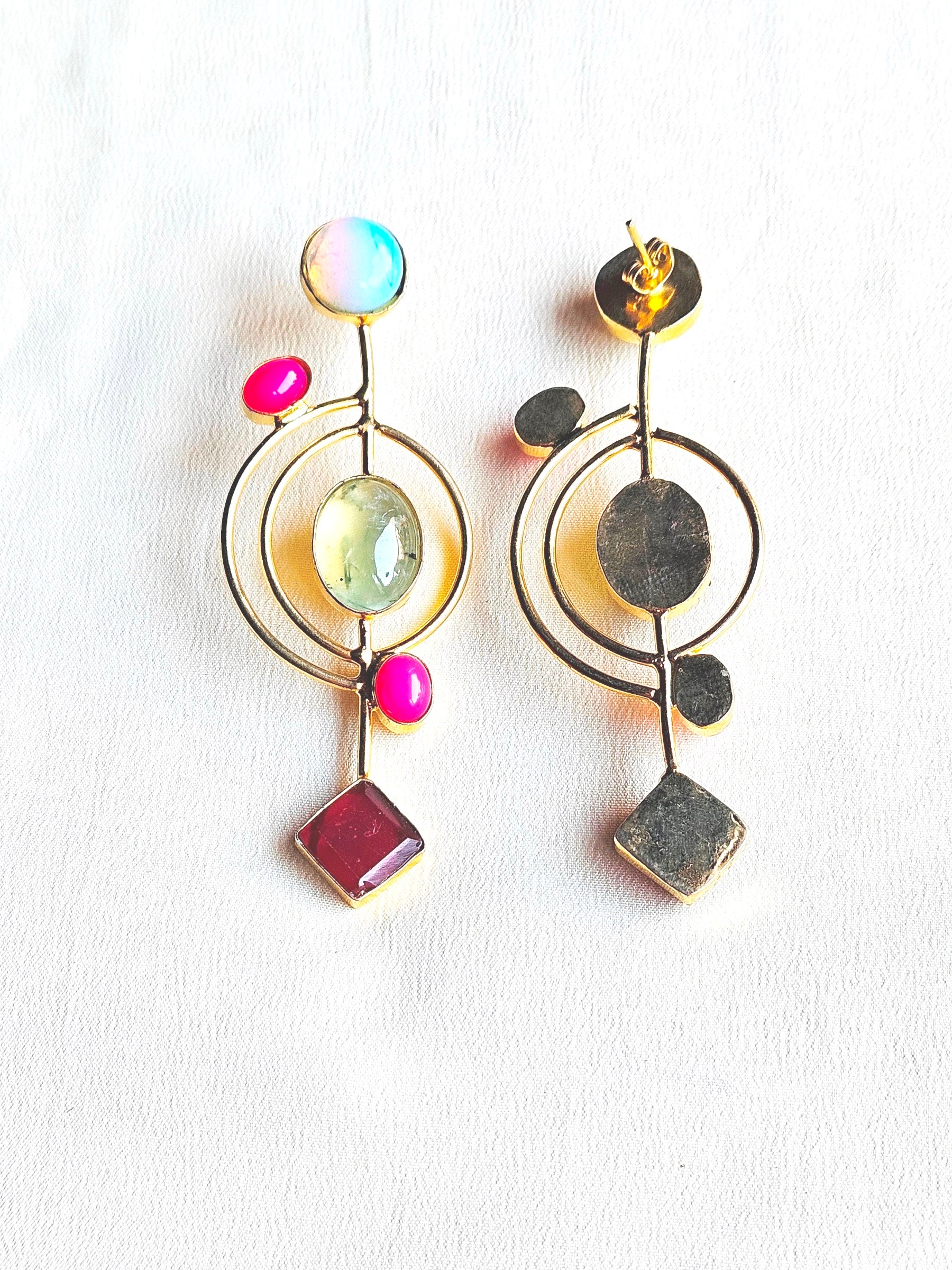 Stunning Gold plated Semi Precious Stone attractive designer Costume Statement Earrings