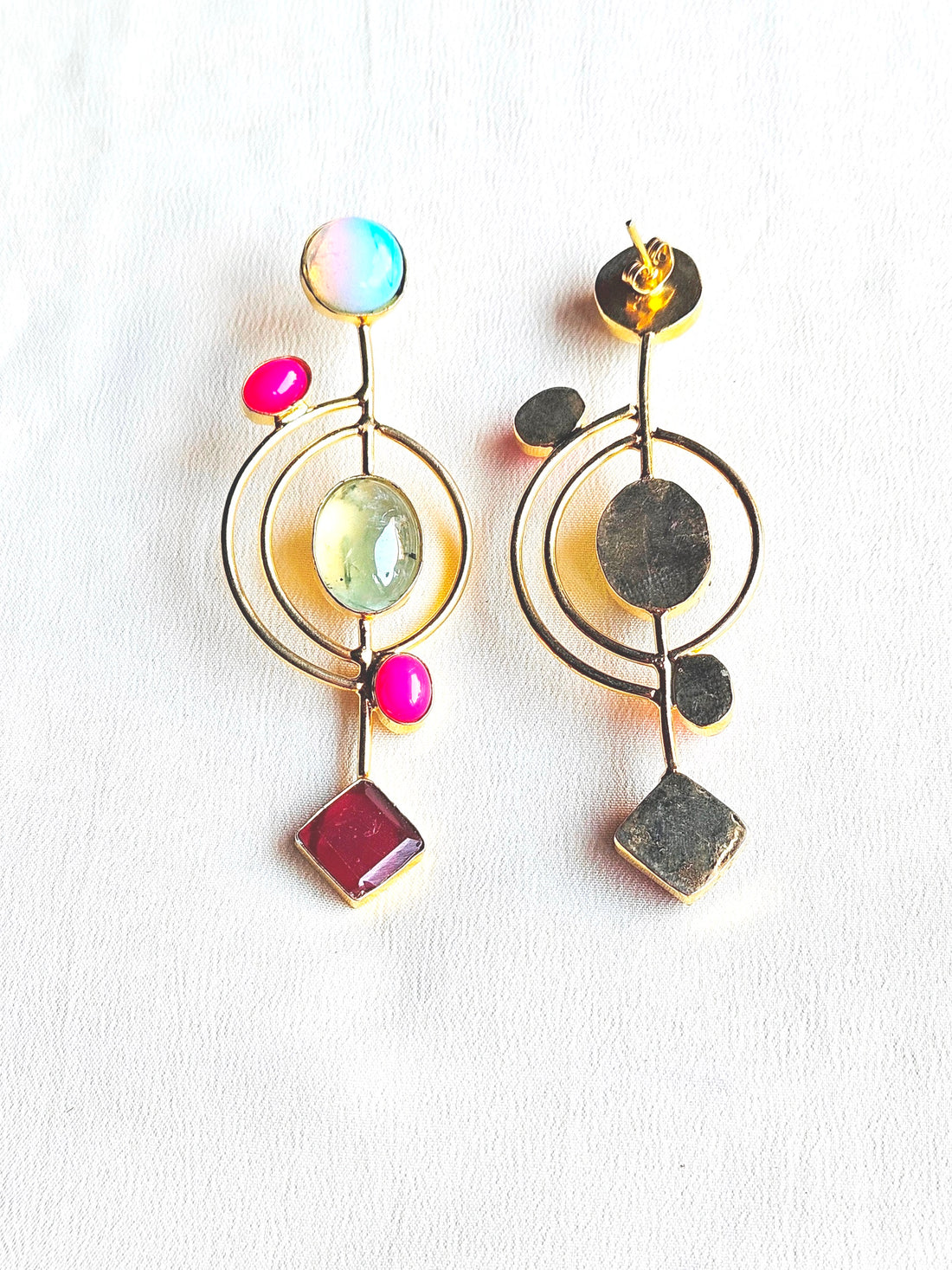 Stunning Gold plated Semi Precious Stone attractive designer Costume Statement Earrings