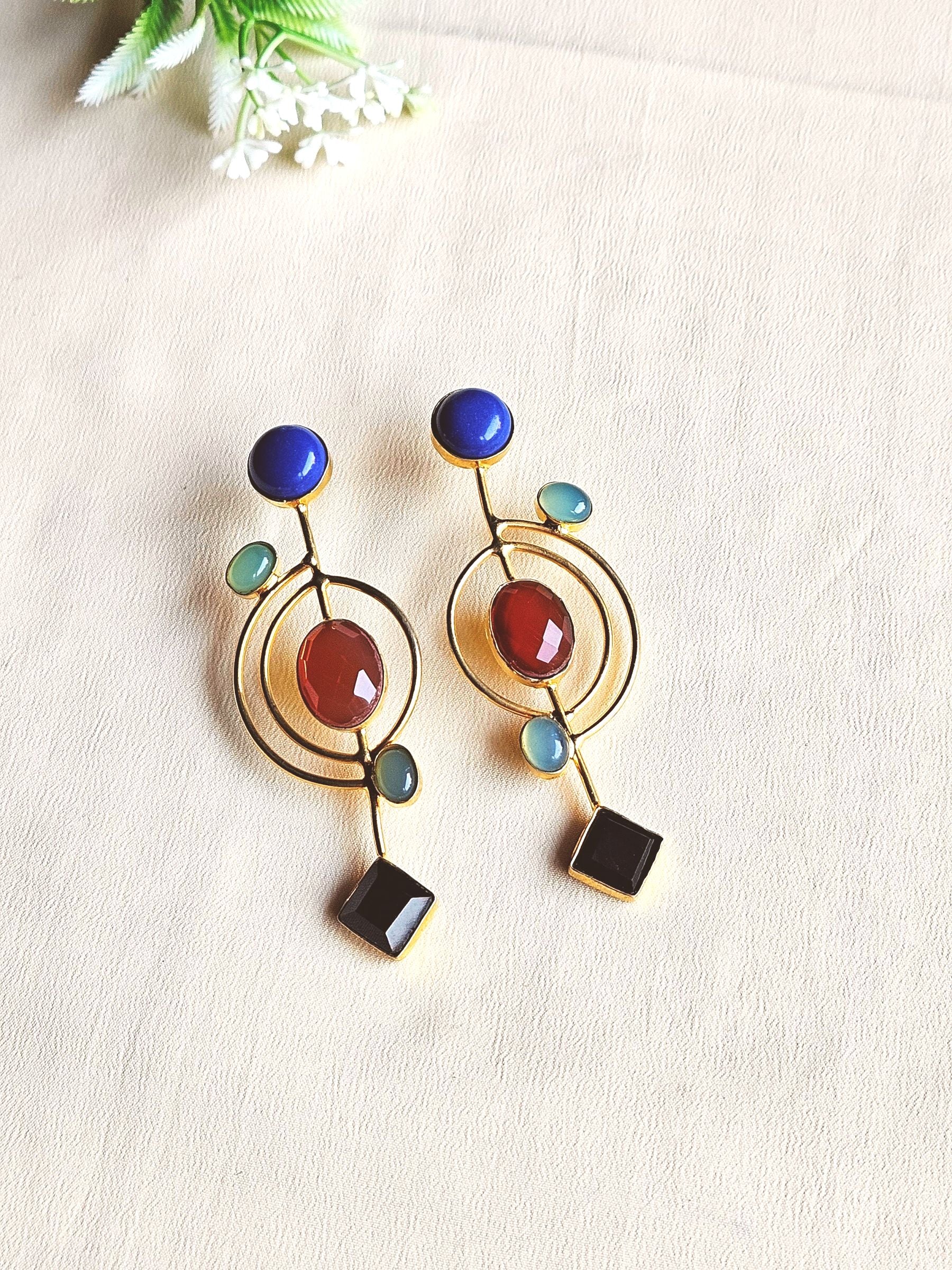 Stunning Gold plated Semi Precious Stone attractive designer Costume Statement Earrings