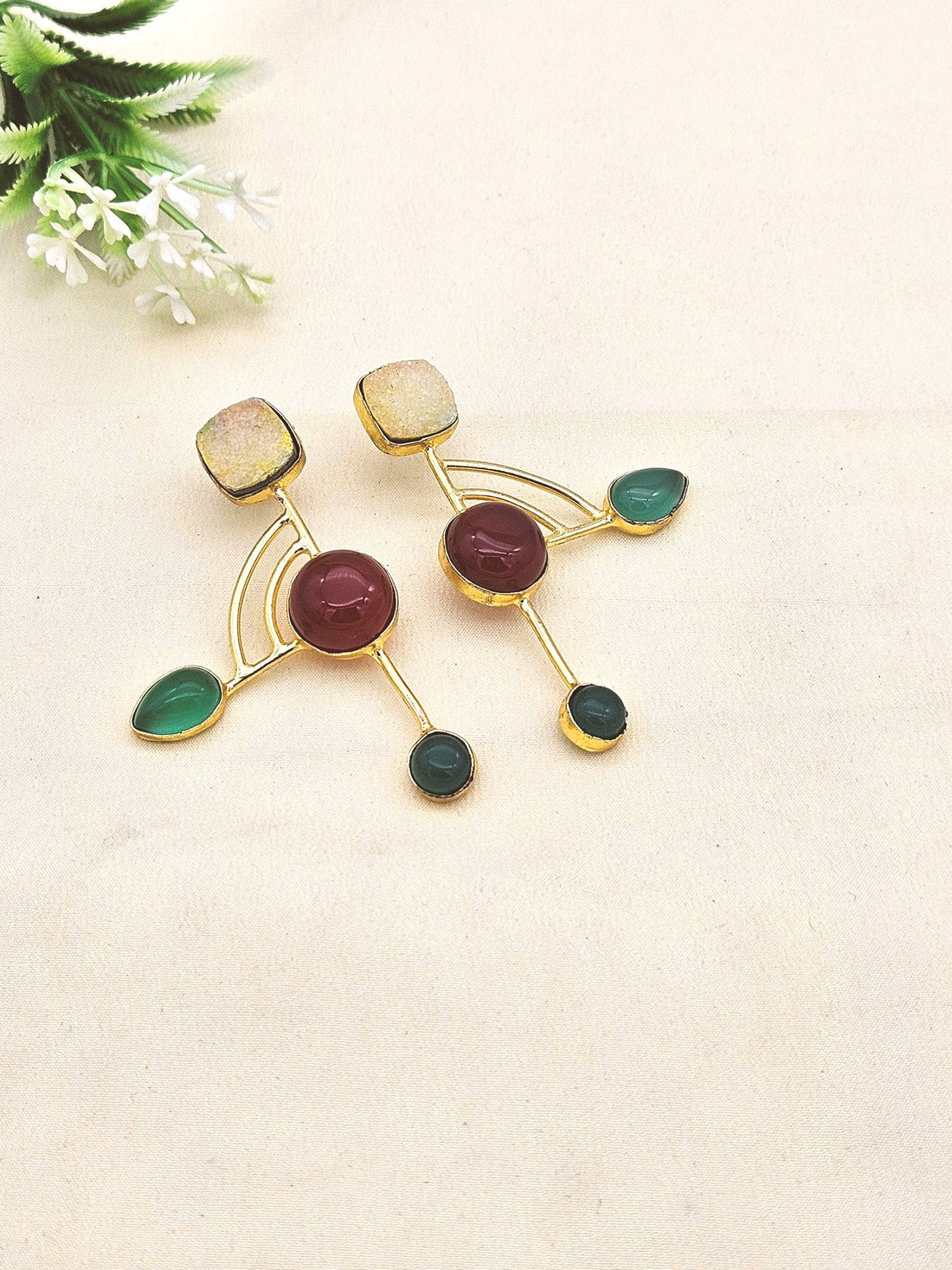 Elegant Gold plated Semi Precious Stone attractive designer Costume Statement Earrings