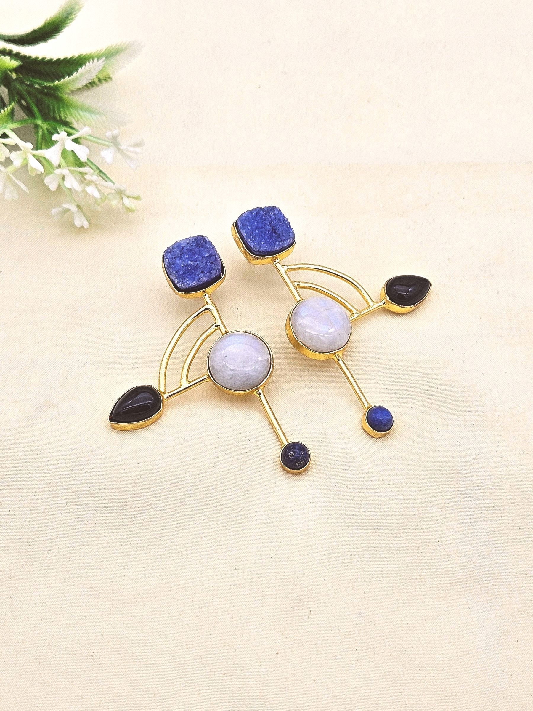 Elegant Gold plated Semi Precious Stone attractive designer Costume Statement Earrings