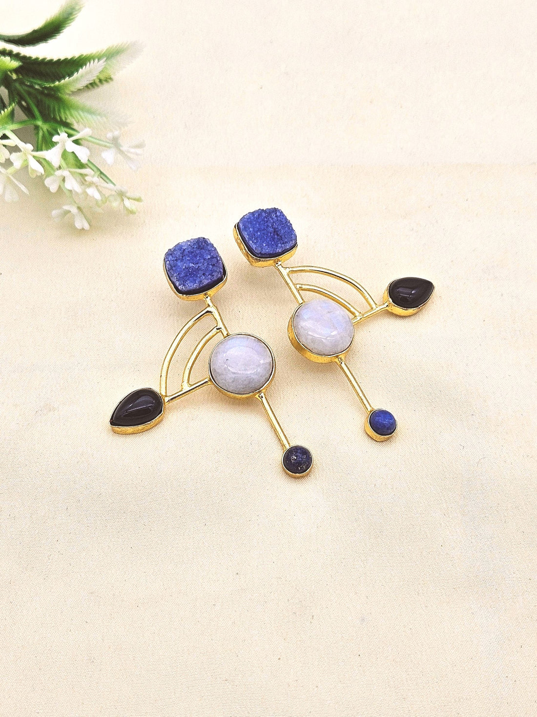 Elegant Gold plated Semi Precious Stone attractive designer Costume Statement Earrings