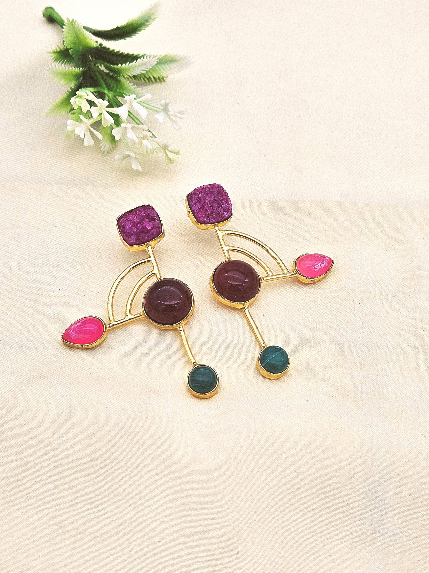 Elegant Gold plated Semi Precious Stone attractive designer Costume Statement Earrings