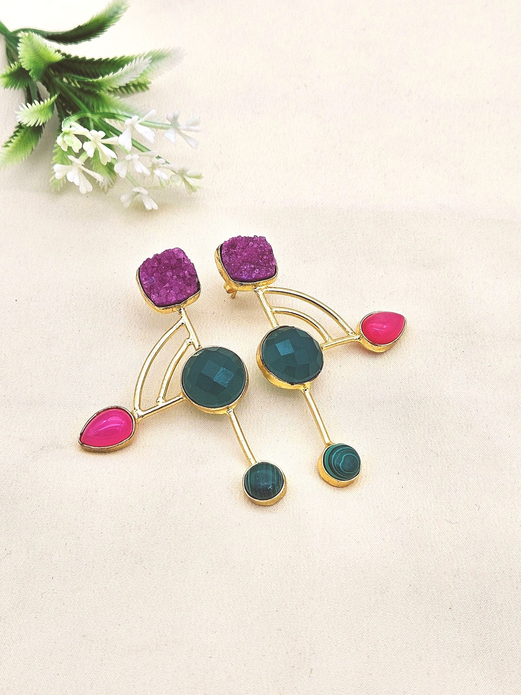 Elegant Gold plated Semi Precious Stone attractive designer Costume Statement Earrings