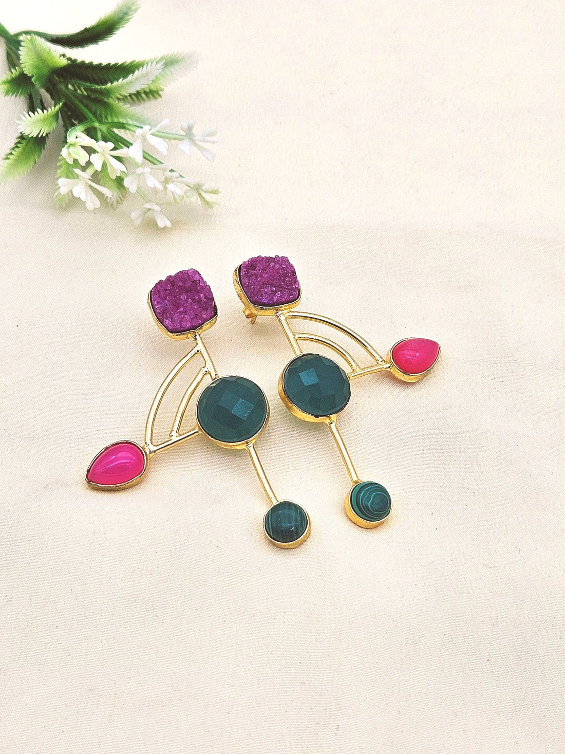 Elegant Gold plated Semi Precious Stone attractive designer Costume Statement Earrings