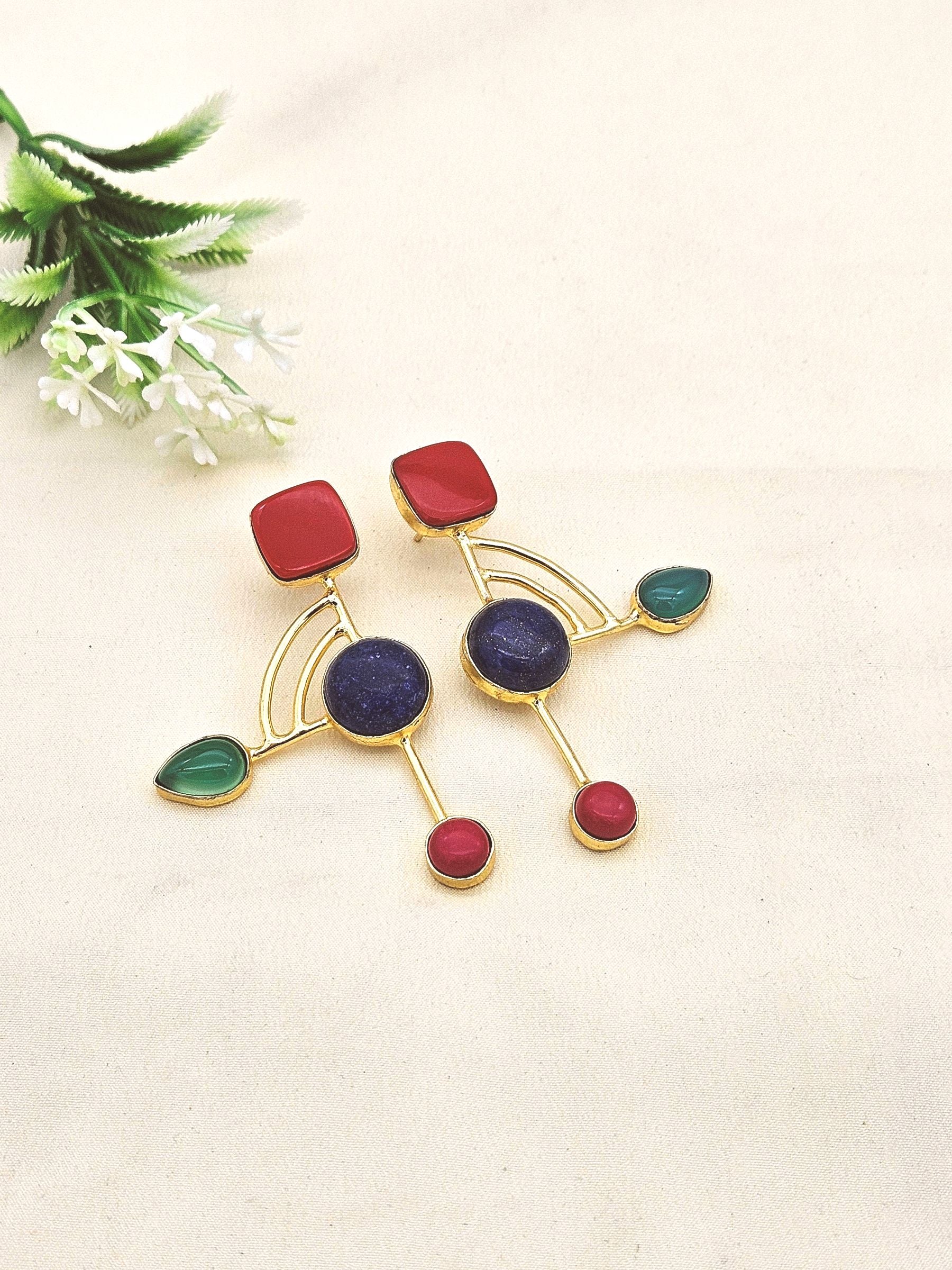 Elegant Gold plated Semi Precious Stone attractive designer Costume Statement Earrings