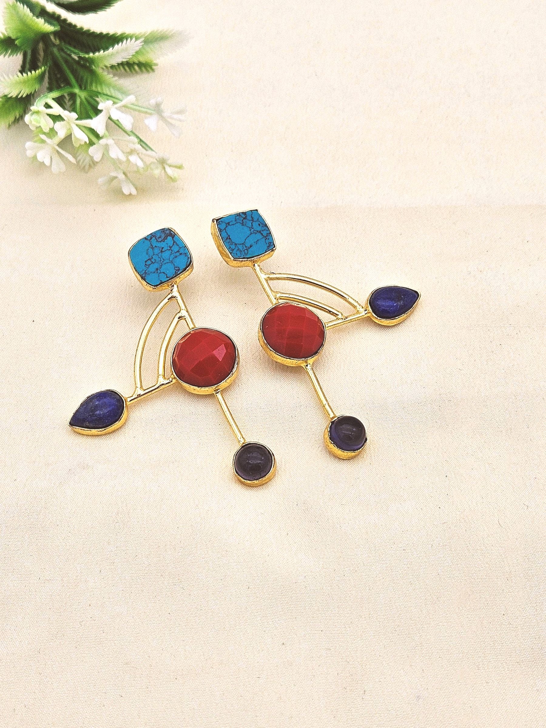 Elegant Gold plated Semi Precious Stone attractive designer Costume Statement Earrings