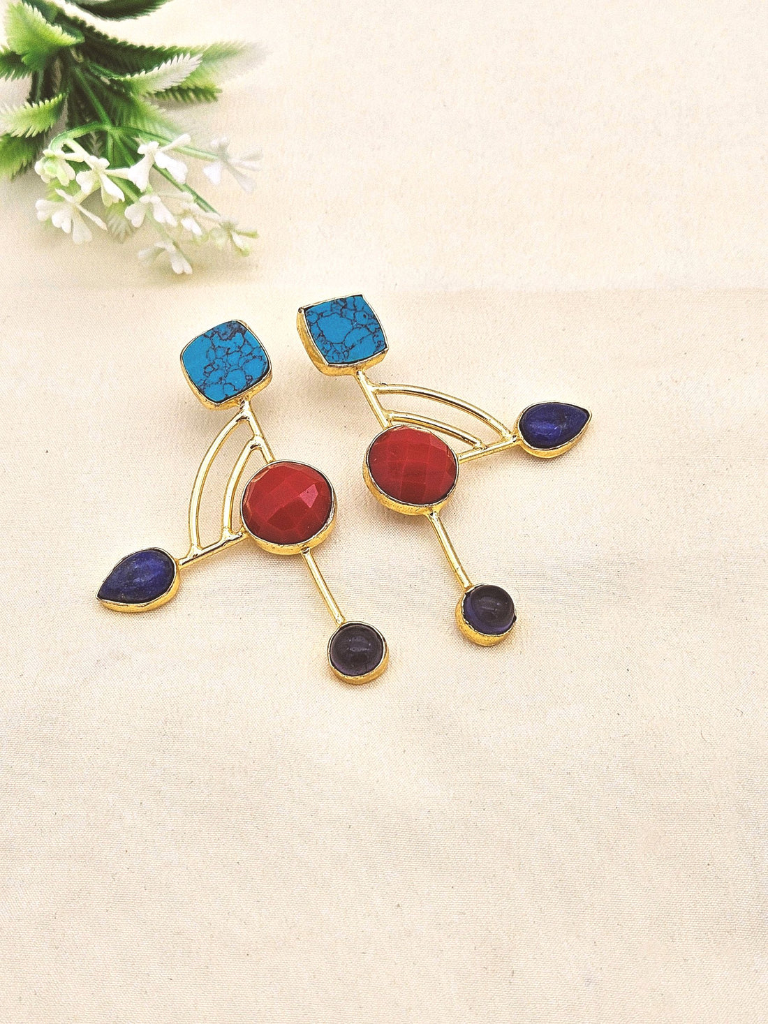 Elegant Gold plated Semi Precious Stone attractive designer Costume Statement Earrings