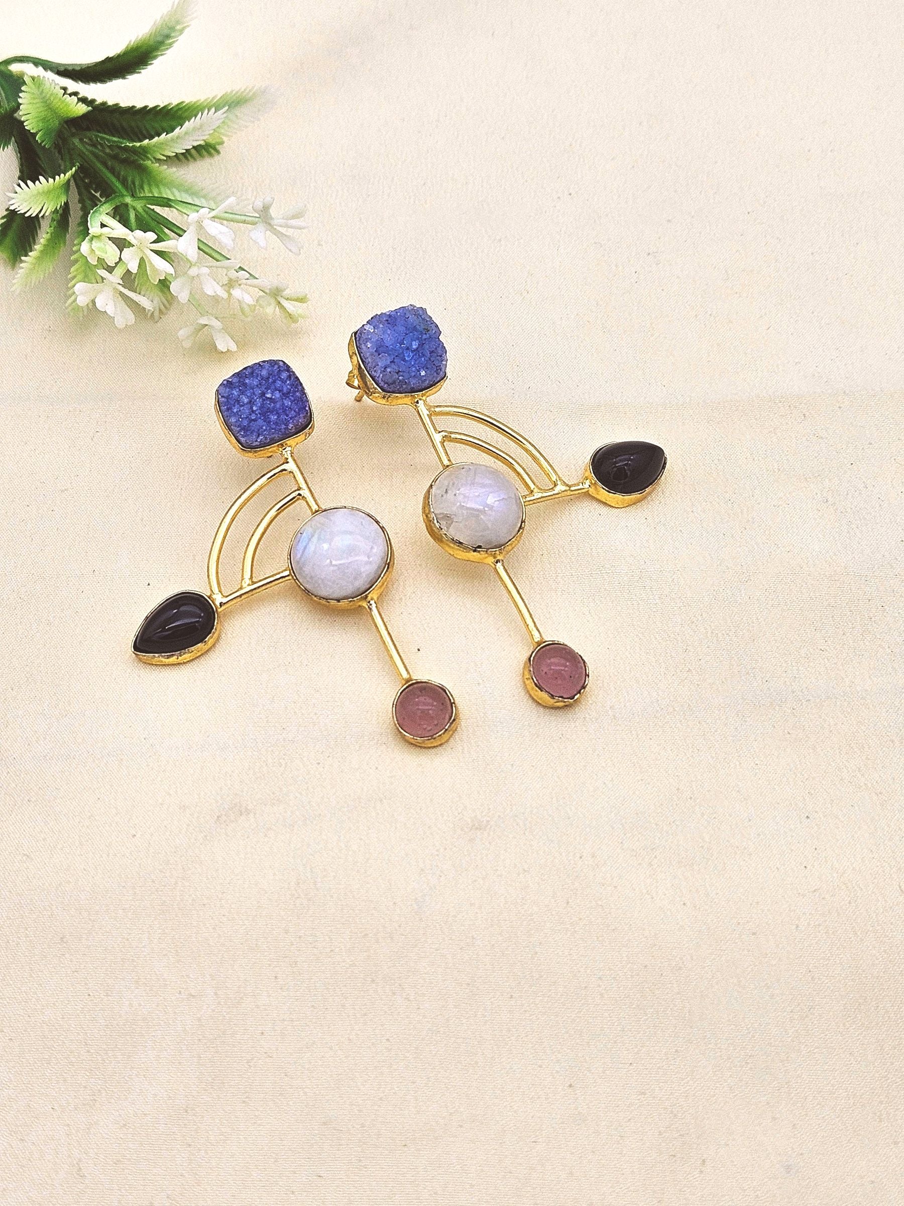 Elegant Gold plated Semi Precious Stone attractive designer Costume Statement Earrings