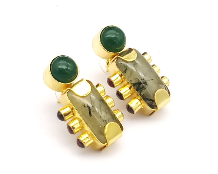 Amazing Gold plated Prehnite-Green & Red Onyx Stone Designer light Weight Statement Earrings