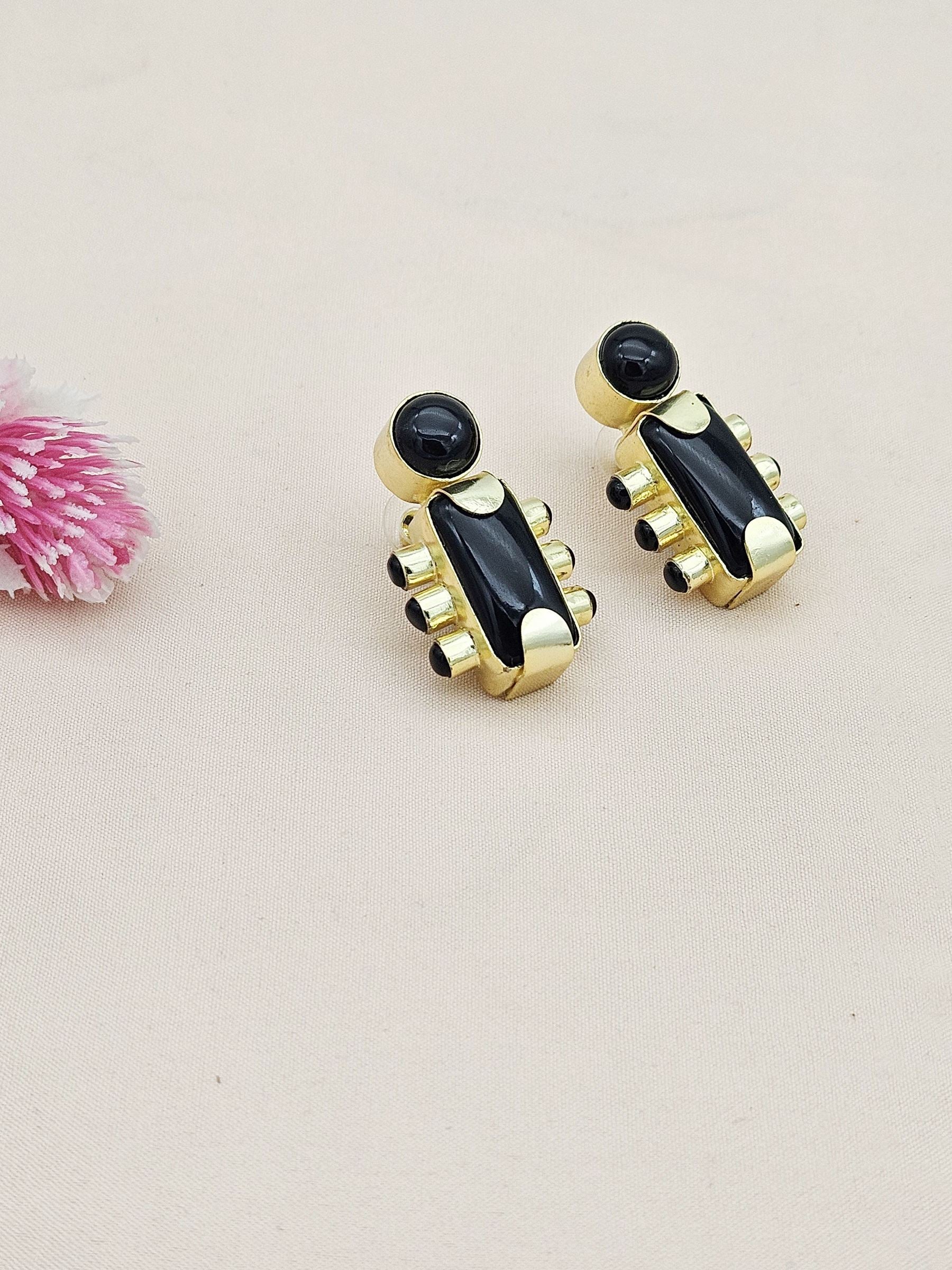 Amazing Gold plated Black Onyx Stone Designer light Weight Statement Earrings